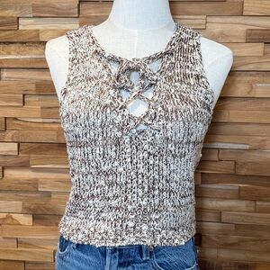 Verty | Brown & White Knit Lace-Up Tank | Size S/M